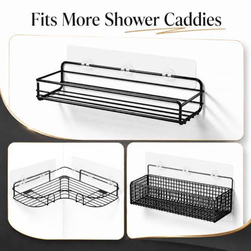 16 Pcs Shower Caddy Adhesive Replacement, Strong Shower Shelf Adhesive,WaterProof Showers Adhesives Strip, Ad-hesive Hook for Showers, No Drilling for Bathroom Storage Shelve and Kitchen Rack - color: 16pcs Transparent
