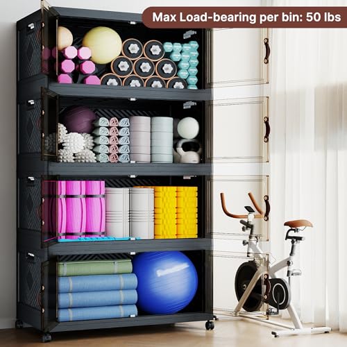 480QT Extra Large Stackable Storage Bins with Lids & Wheels & Door, 120Gal Foldable Collapsible Closet Organizers, Plastic containers drawers for bedroom Dorm - color: Black