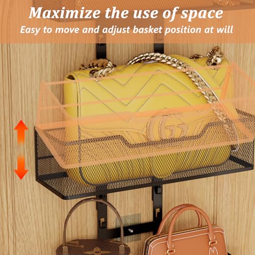 Dmevkic Purse Organizer Over The Door,Adjustable Durable Metal Purse Holder Handbag Purse Organizer for Closet with 5 Hooks Medium - color: Black
