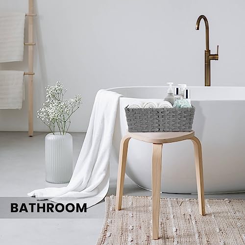 Onlytak Large Wicker Storage Basket, Metal Frame, Set of 2, Washable Waterproof, 15" x 10.3" x 5.2", Grey Color, Woven Basket for Pantry, Toilet, Bathroom, Bedroom, Patio - color: Grey, size: 15" x 10.3" x 5.2"