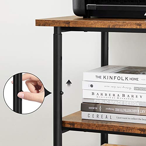 VASAGLE Printer Stand with Locking Wheels, Industrial Mobile Cart, Under Desk Printer Table for Home Office, 19.1 x 15.9 x 30.1 Inches, Storage Shelf, 3-Tier, Rustic Brown and Ink Black - color: Rustic Brown + Ink Black, size: 3 Tiers/Compact