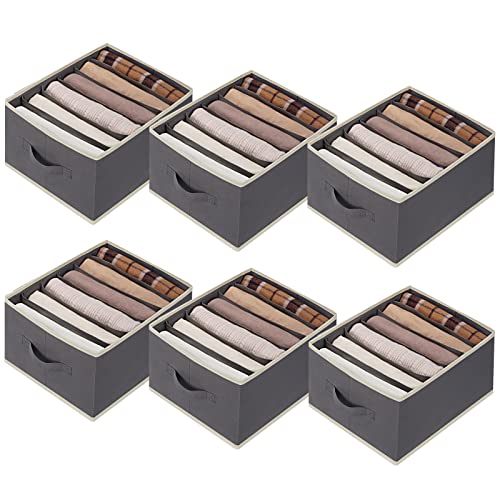 6 Pcs Large Size Wardrobe Clothes Organizers 6 Grids for Pants, Jeans, Sweater, T-shirt, Dress Stackable Closet Drawer Organizer Storage Bin Container with Sturdy Handles, Dark Grey - color: Dark Grey, size: 6 Pack