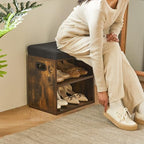 YMYNY Shoe Storage Bench with Cushion, 2 Tier Shoe Rack with Padded Seat, Adjustable Shoe Organizer Cabinet for Entryway, Living Room, Hallway, Closet, 15.4L*11W*16.54H, Rustic Brown, UHBD028H - color: Rustic Brown