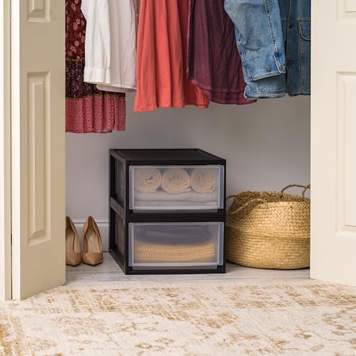IRIS USA 30 Qt. Plastic Drawer Storage Organizer Stacking Drawers, 2-Pack, Stackable Unit with Sliding Drawer for Clothes Bedroom Kitchen Under Sink Pantry Craft Room Bathroom Dorm Office, Black - size: 30 Qt - 2 Pack