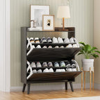 Homleke 32" W Farmhouse Shoe Storage Cabinet with 2 Flip Drawers and Barn Door Design, Adjustable Shelves, Modern Hidden Slim Narrow Shoe Rack Cabinet for Entryway, Foyer, Hallway, Living Room, Black