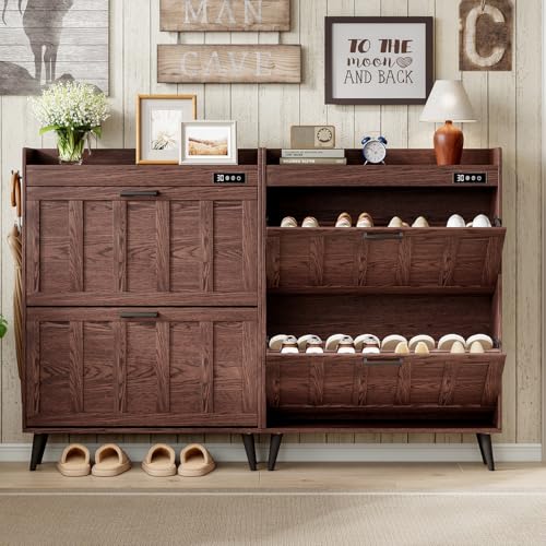 ChooChoo Shoe Storage Cabinet with 2 Flip Drawers, Deodorizing Shoe Organizer Storage for Entryway, Freestanding Hidden Slim Narrow Shoe Rack Cabinet, Walnut - color: Walnut, size: 2-Drawers
