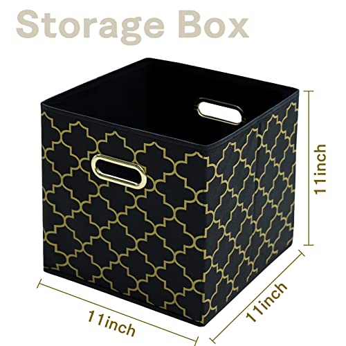 Fabric Cloth Storage Bins,Fabric Cube Organizer with Dual Handles Foldable Cube Storage Baskets for Home Bedroom Storage,Set of 3,(Black Gold) - color: Black Gold, size: 3 Pack