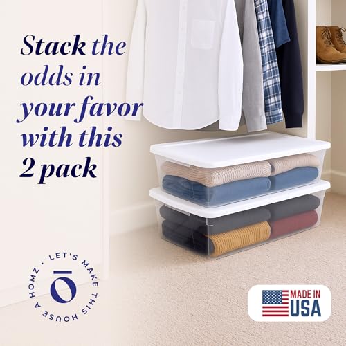 HOMZ 2-Pack Snaplock, Large Clear Plastic Storage Organizer Bins w/Lids, 41 Quart, White - Stackable Container Boxes for Bedroom, Bathroom, Garage, and Office Organization - color: White Lid, size: 41 QT (2 Pack)
