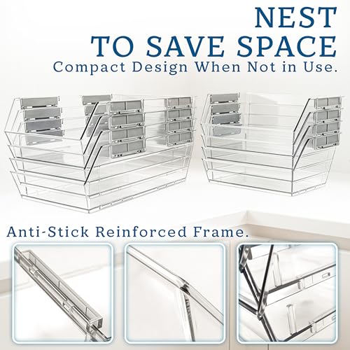 HOMESTEAD Set of 4 Stackable Storage Bins, 2 Large + 2 Small Clear Plastic Organizer Bins, Open Front Design for Kitchen Pantry, Fridge, Cabinet, Bathroom Organization and Snack Storage