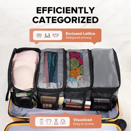 Suitcase Organizer, Travel Luggage Organizer Hanging Shelves Packing Cube Closet/Collapsible Portable Travel Organizer for Carry-on - color: Grey-S-4 Tier, size: Small