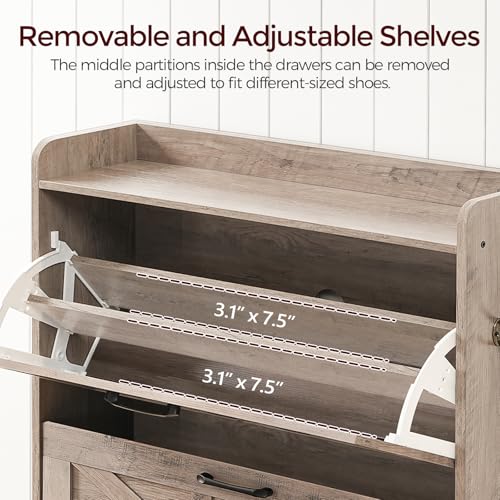 MAHANCRIS Shoe Storage Cabinet, Shoe Organizer with 2 Flip Drawers, Hidden Shoe Storage for Entryway, Freestanding Shoe Cabinet Organizer with Open Storages, Greige SHHG9401 - color: Greige