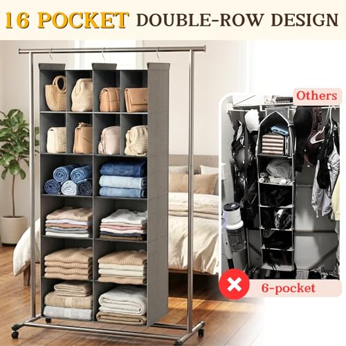 Ofiray-home 6 Tier Hanging Closet Organizer, 16 Compartments Sweater Organizer for Closet with 3 Sturdy Hooks, Closet Organizers and Storage, Wardrobe, Rv, Garment Rack, Grey - color: Grey, size: 6-Tier