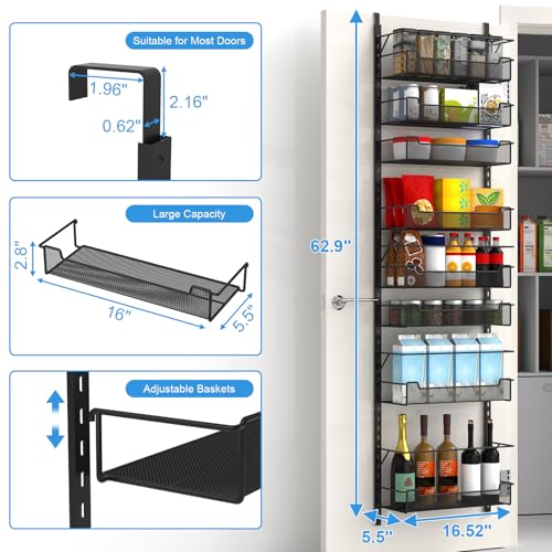 VyGrow Over the Door Pantry Organizer, 8-Tier Over the Door Organizer with Adjustable Basket, Pantry Door Organization for Pantry Kitchen Storage Room Spice Rack, Black - color: Black, size: 16.5"W 8-Tier