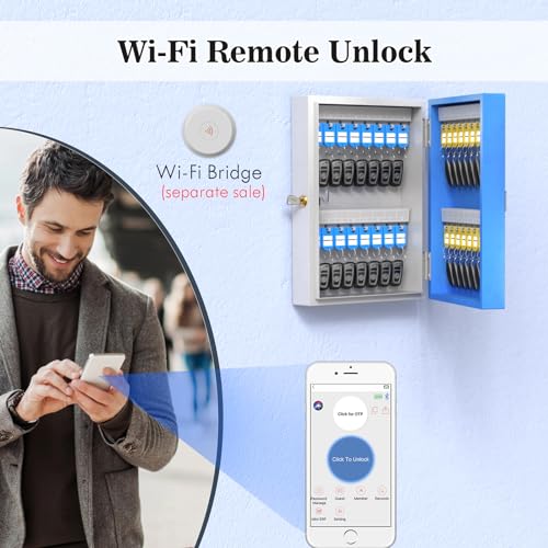 32 Key Lock Box(Plus), Smart Key Cabinet Wall Mount, 4-Way Unlocking, OTP/APP/Fixed Code Unlock,OTP Access Share Half Remote Unlock - size: 32 keys plus(Smart)
