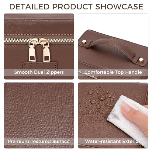 Makeup Bag Vanity Case for Women – Portable Cosmetic Bag Makeup Bag Organizer Travel Toiletry Bag with Removable Divider - color: Dark Brown