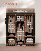 CASAMAYA Portable Closet, 51.2 Inch Large Capacity Wardrobe Closet with Cover, Clothes Storage Organizer with Shelves and 3 Hanging Rods, Easy to Assembly, Black PCT203B01 - size: 51.2"L x 17.7"W x 70.9"H