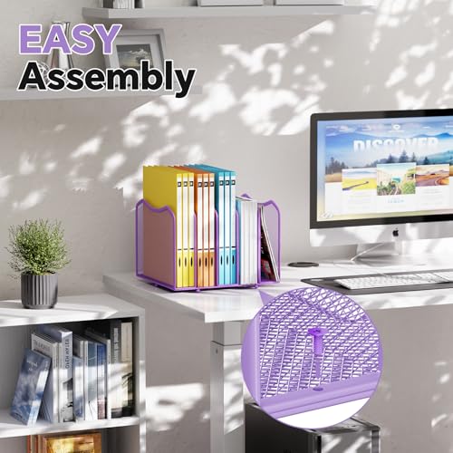 Simple Trending Mesh Desktop File Sorter Organizer, 5-Section Bookshelf for Desk Home Office, Purple - style: 5 Section Purple
