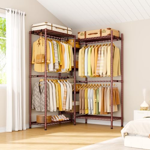 Ulif E4L L-shaped Clothes Rack, Heavy-Duty Garment Rack, Metal Freestanding Clothing Organization Storage System with Shelves and Hangers, Max Load 962lbs, 42.7" W x 42.7" D x 79.3" H, Bronze - color: Bronze