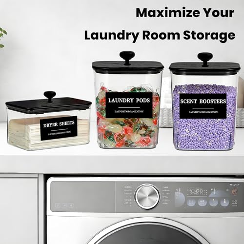 Dryer Sheet Holder Black Lid, Laundry Dryer Sheet Container Clear Detergent Pods Dispenser with Labels, Laundry Detergent Sheets Holder for Laundry Room Decor and Accessories - color: 1 Pack