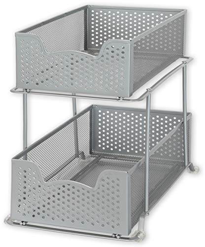 SIMPLE HOUSEWARE 2 Tier Sliding Cabinet Basket Organizer Drawer, Silver - color: Silver, size: 1-Pack