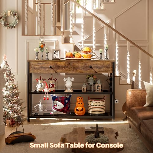 Ecoprsio Entryway Table with Outlets and USB Ports, Console Table with 2 Drawers, Small Sofa Table with Storage Shelves for Living Room, Couch, Hallway, Foyer, Kitchen Counter, 32'', Rustic - color: Rustic Brown, size: 32-In