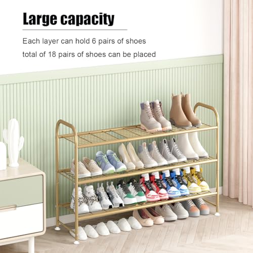 LINZINAR Shoe Rack Long 3 Tier Shoe Storage Organizer Metal Wide Shoe Shelf for Closet Entryway Bedroom 24 Paris Large Capacity, Gold - color: Gold, size: 3-Tier