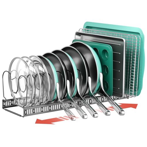 ORDORA Pots and Pans Organizer Under Cabinet, Expandable 11.8"-22.8" Pot Lid Holder with 14 Adjustable Dividers, Pan Organizers inside Cabinet for Kitchen Cookware Bakeware, Black - color: Black, size: 14 Dividers