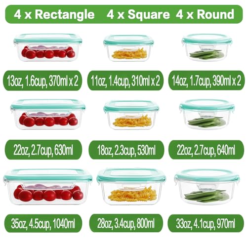 HOMBERKING 24pc Glass Food Storage Containers with Lids, Glass Meal Prep Containers, Airtight Bento Boxes, BPA Free & Leak Proof, Pantry Kitchen Storage(12 lids & 12 Containers) - Blue - color: Blue