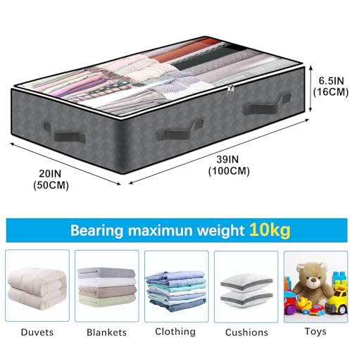 BiCINE 6 Pack Under Bed Storage Containers, 90L Collapsible Closet Organizers and Storage Bins, Underbed Storage Bags for Wrapping Paper, Blanket, Towels, Clothes, Comforter, Sweaters, Linen Sheets - color: Grey-6Pack