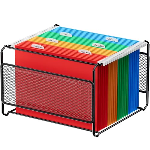 MaxGear Hanging File Organizer Box, Letter Size Hanging Folder Organizer with Smooth Rails, Metal Filing Box for Hanging File Folders, Mesh File Storage Box for Desk, Office, School, Home, Black