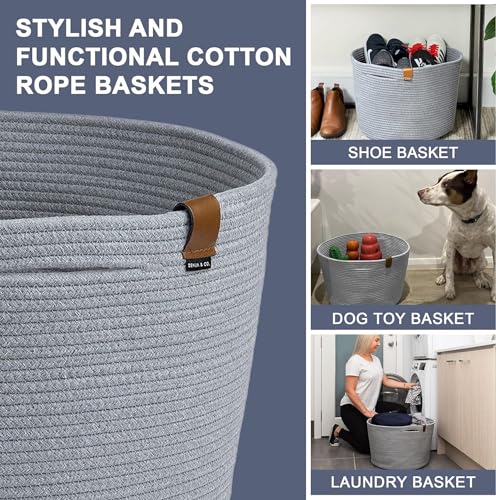 DENJA & CO Large Blanket Basket for Living Room - Decorative Woven Baskets for Storage | Cotton Rope Large Baskets for Blankets, Pillows, Toys, or Laundry | Light Gray (17.7" Wide x 11.4" Tall) - color: Light Grey, size: Large (17.7"W x 11.4"H)