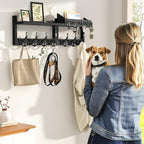 Evermagin 29" Coat Rack Wall Mount with Shelf, 4 in 1 Wall Mounted Coat and Key Hanger with 11 Hooks, Entryway Key Holder with Mail Holder for Living Room, Bedroom, Black - color: Black, size: 29 inch