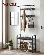 VASAGLE Coat Rack, Hall Tree with Shoe Bench for Entryway, Entryway Bench with Coat Rack, 4-in-1, with 9 Removable Hooks, a Hanging Rod, 13.3 x 28.3 x 72.1 Inches, Charcoal Gray and Black UHSR040B04 - color: Charcoal Gray + Black, size: 28.3"W