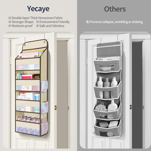 Yecaye Over The Door Organizer, Heavy Duty Hanging Organizers and Storage with 4 Large Capacity Pockets, Swing-Proof Behind The Door Storage for Bathroom Nursery Bedroom Dorm Closet, Beige,1Pc - color: Beige, size: 4 Tier