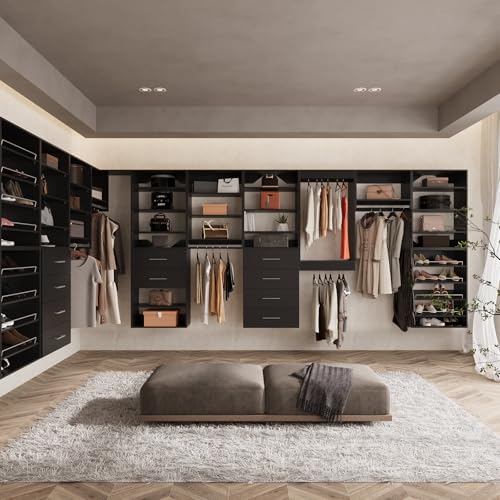 ROOMTEC Modular Closet System, 31.5" Shoe Shelf Closet Tower Wall-Mounted Closet Organizer, Wooden Tower for Walk-In Closets, Wardrobe Storage Kit, Black - size: 31.5" Wide, style: Model 9