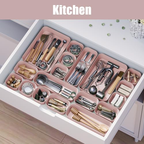 Plastic Drawer Organizers, 10 PCS Drawer Organizer Bins, Bathroom and Vanity Organizer Plastic Tray, Makeup organizer and storage for Makeup, Bedroom, Kitchen Gadgets Utensils and Office (Pink) - color: Pink, size: 10pcs