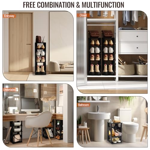 TRZZ 5-Tier Small Shoe Rack, Vertical Narrow Stackable Organizer with Removable Partition, Efficient Shoe Storage for Closet, Entryway, and Small Spaces (Black) - color: Black, size: 5-Tier-9.5"L