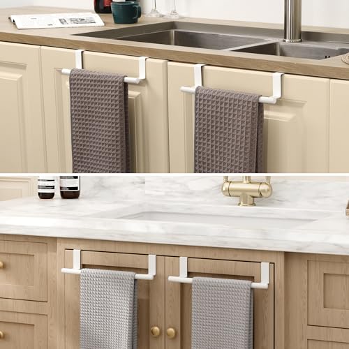 KES Over Cabinet Door Towel Bar Fit 1" Thick, Kitchen Towel Holder, Kitchen Towel Rack, Cabinet Towel Holder Scratchproof, White 2 Pack, KTH500S26-WH-P2 - color: White