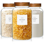 KEYWING 88oz Large Glass Jars with Airtight Acacia Wood Lids, Set of 3 Food Storage Containers for Flour, Sugar, Rice, Pasta, Cereal, Cookies – Includes 126 Labels - size: 88 Fl.oz