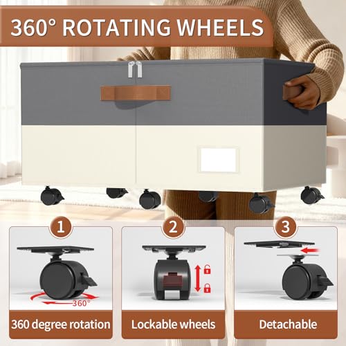 Shoe Organizer for Closet, 2 Pack Shoe Storage Organizer with Wheels and Adjustable Dividers, Shoe Storage Box with Clear Cover, Foldable Closet Shoe Organizer Fits up to 24-48 Pairs, Gray and Beige - color: Gray and Beige, size: 25 ½"L x 17"W x 12 ½"H-2