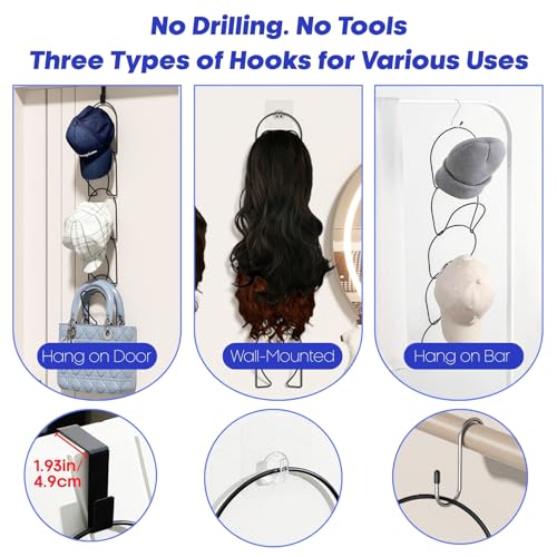 LINFIDITE 15 PCS Baseball Hat Rack Hanger Holder Organizer Flexible Multi Hook Wall Mounted Over Door Cap Display Storage Rack Cap Holder, Closet HangingStorage Rack w Hanging Hook Black - color: 15pcs Black, size: Heart Ring