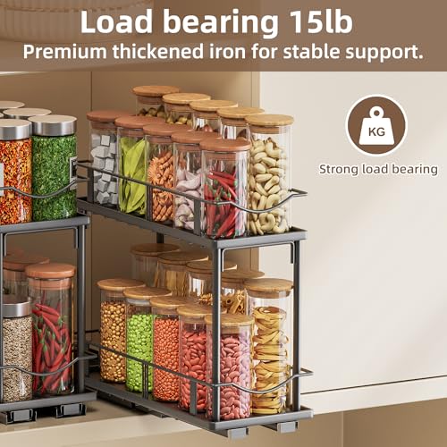 1 Packs Pull Out Spice Rack Organizer for Cabinet, 2-Tier Slide Out Seasoning Organizer, Narrow Cabinet Spice Rack, 10.7" Dx4.8 Wx8.85 H, Full Extension Ball Bearing Glides, Kitchen Pantry Organizer - size: 1 Pack