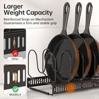 MUDEELA Pots and Pans Organizer Rack for under Cabinet, Expandable Pot Lid Kitchen Cabinet Organizer Holder with 10 Adjustable Compartment Cutting Board Organizer for Pan Lid Cookie Sheet Rack, Bronze - style: 10 Dividers-Bronze