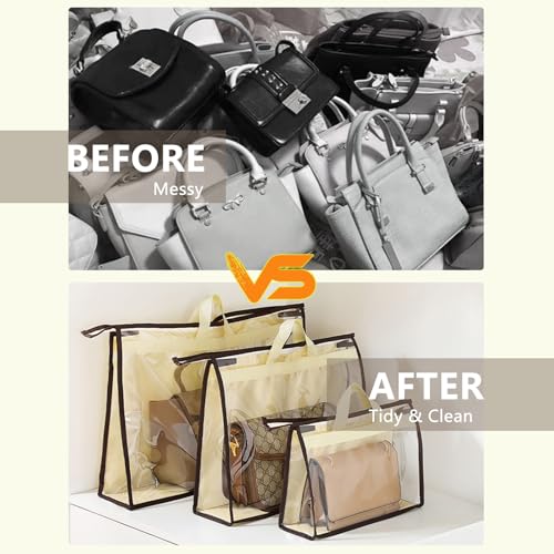 CINPIUK 8 Pack Handbag Dust Bags Clear Purse Storage Organizer for Closet, Hanging Zipper Storage Bag for Handbags - color: Beige, size: 4 Sizes-8PCS