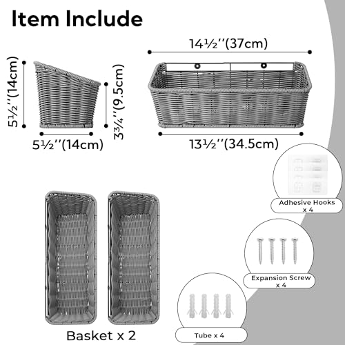 GRANNY SAYS Wicker Hanging Basket, 2 Pack Storage Baskets for Cabinet, Wall Mount Fruit Basket for Kitchen, Adhesive Bathroom Cabinet Organizer, Pantry Organizers and Storage, Gray - color: Slate