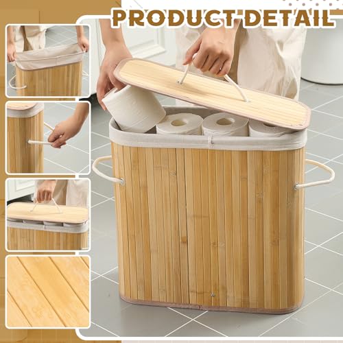 Leinuosen Bamboo Toilet Paper Storage Basket 8 Gallons Toilet Paper Organizer Holder with Lid Waterproof for Kitchen Bathroom Home(Beige,Regular) - color: Beige, style: Regular