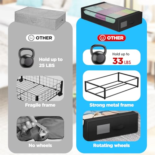 FDW Under Bed Storage Containers 2-Pack Closet Organizers Foldable Storage Bins with Clear Window Storage Containers for Shoes and Books, Black - color: Black