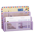 Marbrasse Mail Organizer for Desk, 3-Slot Mesh Metal Mail Holder countertop, Letter Holder, Office Desktop Envelope and Document Storage Rack (Purple) - color: Purple