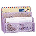 Marbrasse Mail Organizer for Desk, 3-Slot Mesh Metal Mail Holder countertop, Letter Holder, Office Desktop Envelope and Document Storage Rack (Purple) - color: Purple