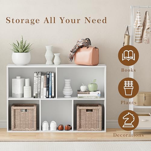 VDNEND Wooden Cube Storage Organizer with Closed Back Panel, 11in Cube Shelf Opening, Bookshelf, Display Shelf,Closet Cabinet for Home and Office (Embossed White, 5-Cube 35.98L*9.45W*24.09H) - color: Embossed White, size: 5-Cube 35.98L*9.45W*24.09H